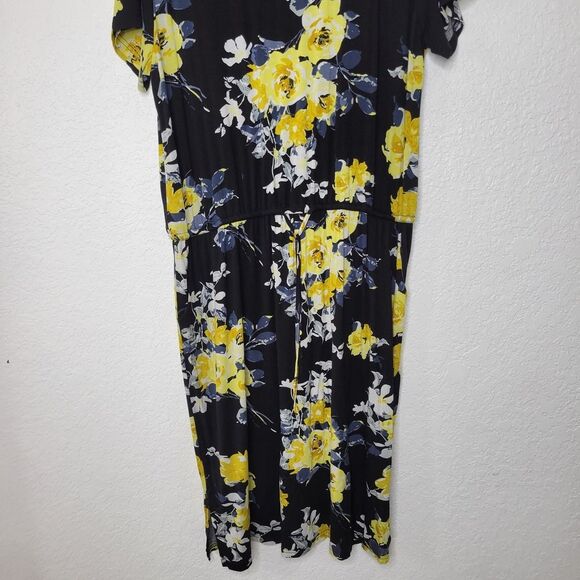Simier Fariry XXL Black Yellow Floral Print Short Sleeve Casual Mini Dress - Picture 9 of 11